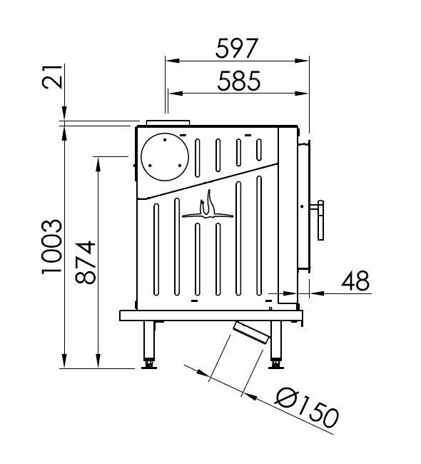 Spartherm Nova F-Air Maßzeichnung Seitenansicht